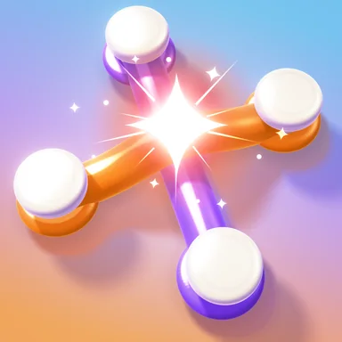 The LoopLoose icon: an orange band and a purple band crossing on cream pegs, with a white spark where they cross.